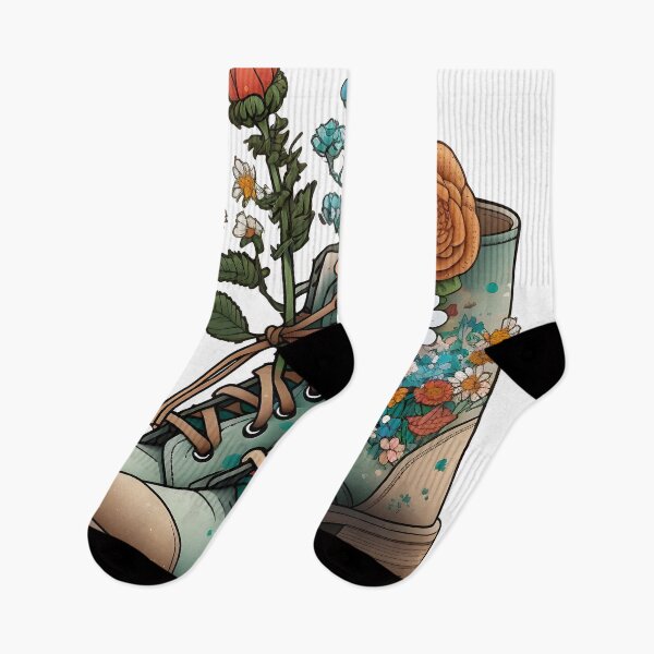 Item preview, wildflower hiking boots designed and sold by CustomPrintHub.