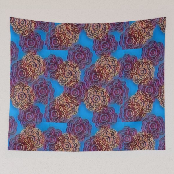 Item preview, Indian Floral design, purple and beige on a turquoise background designed and sold by TracyDDigitals.