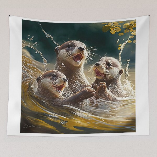 Item preview, cute family of otters playing and laughing designed and sold by artyficial-.