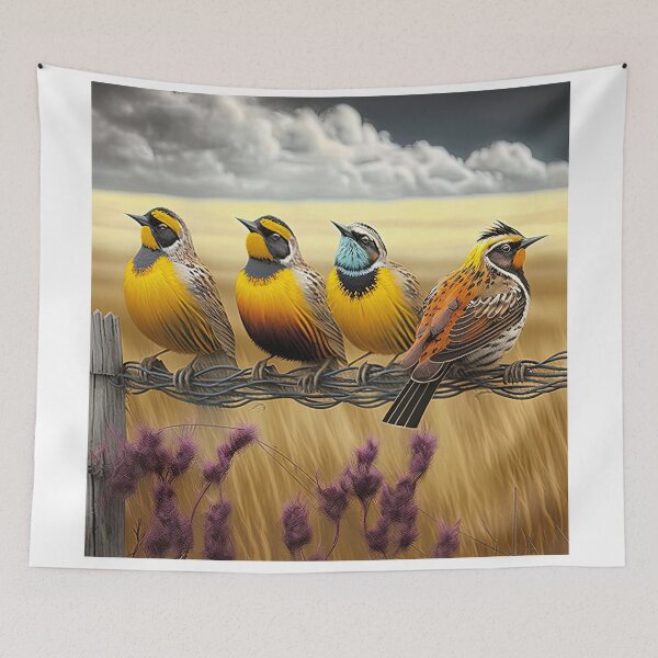 Item preview, meadowlarks birds in a field designed and sold by artyficial-.