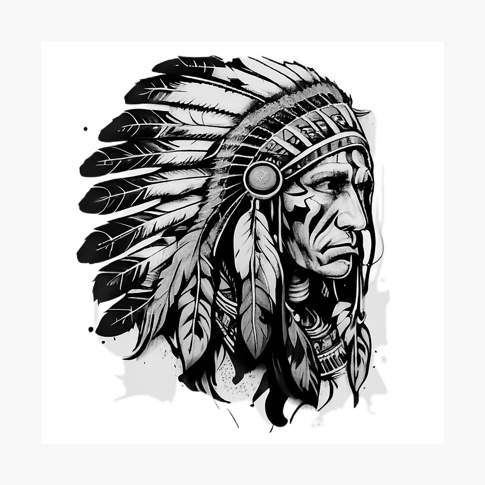 Tattoo Art, Portrait Of American Indian Head Over Dark Background Stock  Photo, Picture and Royalty Free Image. Image 13100699.