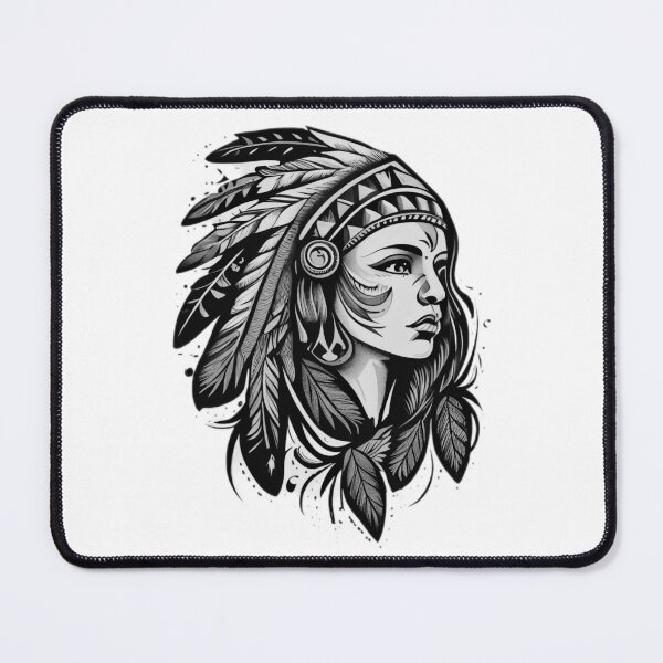 Item preview, Tattoo of Native American Woman BW designed and sold by TourDePassion.