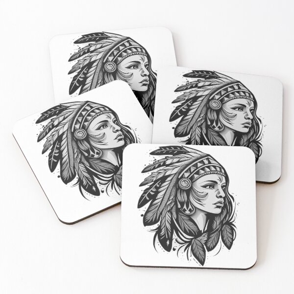 Item preview, Tattoo of Native American Woman BW designed and sold by TourDePassion.