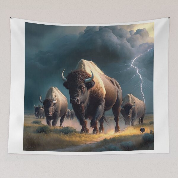 Item preview, Powerful buffalo in a thunderstorm designed and sold by artyficial-.
