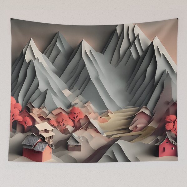 Item preview, Mountain Village Grey in Paper art style designed and sold by FormFinder.