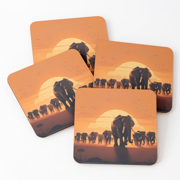 Item preview, Cartoon group of elephants in the desert designed and sold by artyficial-.