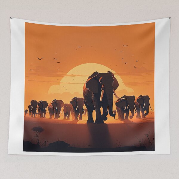 Item preview, Cartoon group of elephants in the desert designed and sold by artyficial-.