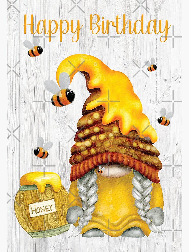 Abeille Gnome Ballon Joyeux Anniversaire Souhaits Colorés Carte De