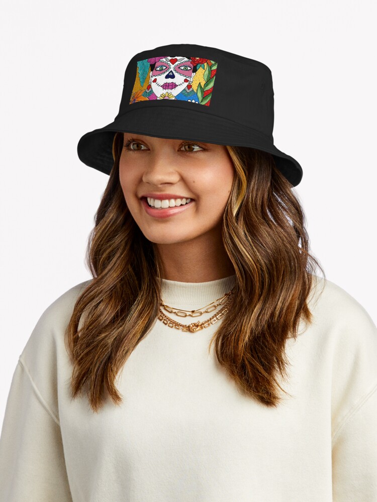 Thumbnail 5 of 6, Bucket Hat, Sugar Skull Pink designed and sold by FunkyAdicom.