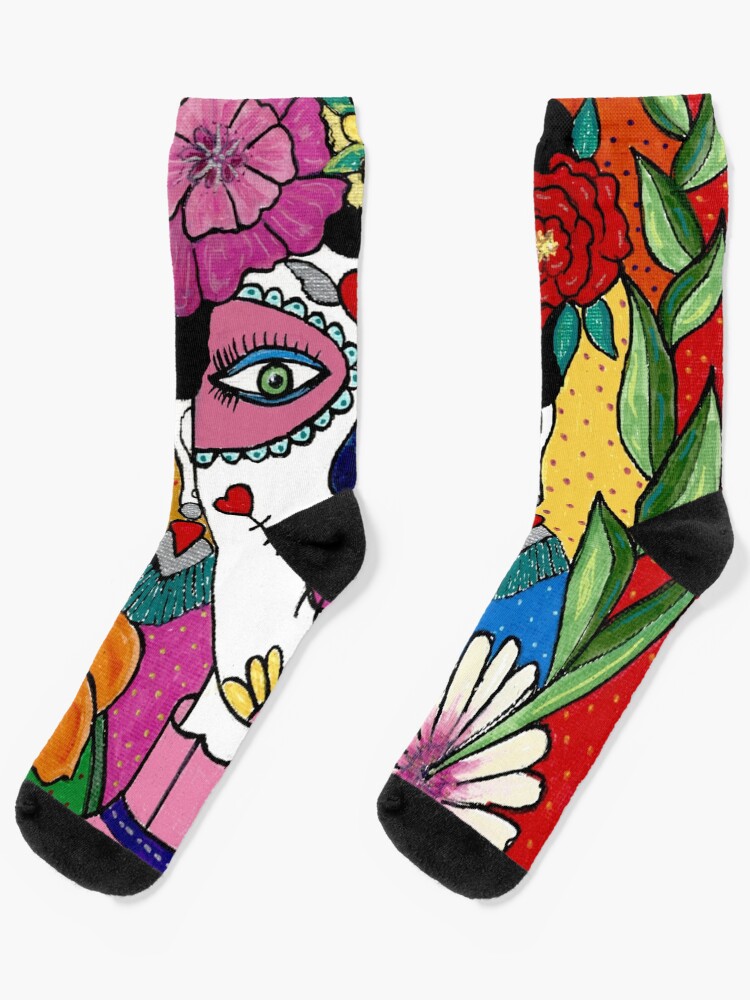 Thumbnail 1 of 5, Socks, Sugar Skull Pink designed and sold by FunkyAdicom.