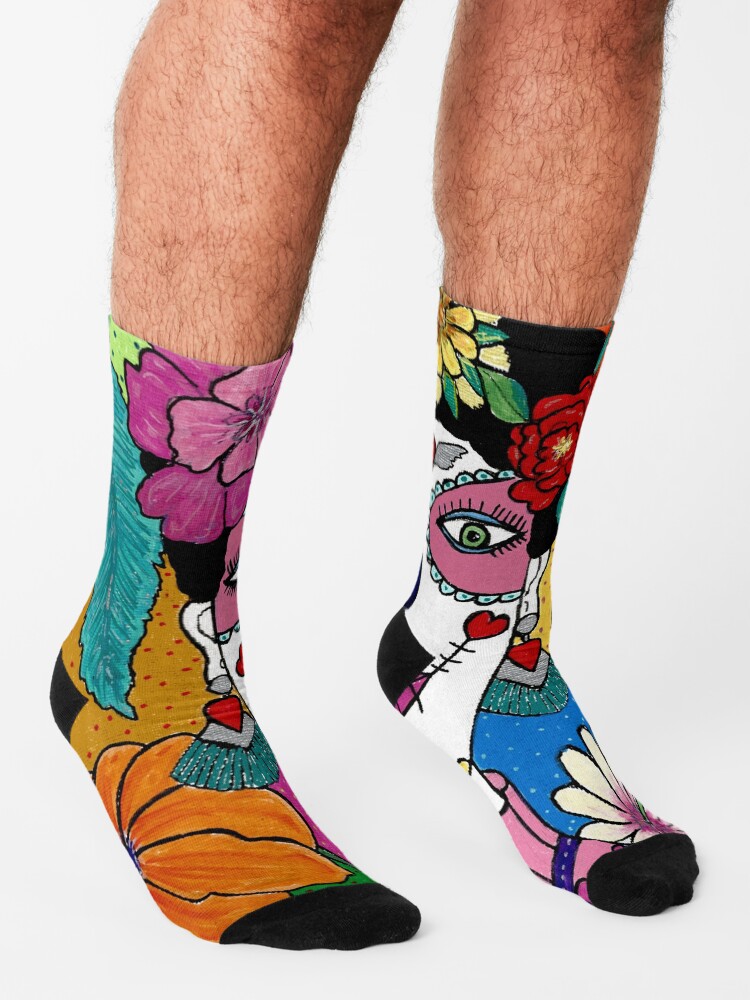 Thumbnail 3 of 5, Socks, Sugar Skull Pink designed and sold by FunkyAdicom.