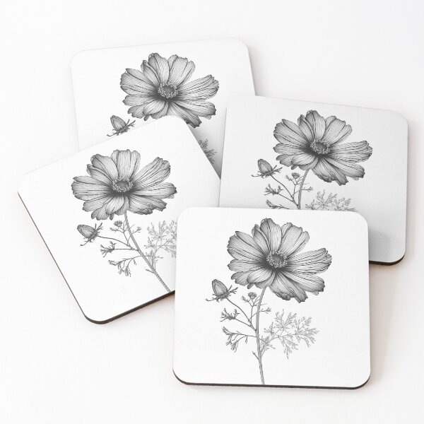 Item preview, Cosmo flower - black and white drawing designed and sold by SnarkyCoffee.
