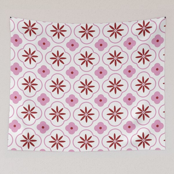 Item preview,  Floral Moroccan Bright Red, Pink Tiles Pattern Illustration,Circle Floral, Mediterranean Style designed and sold by Dazzline Designs.