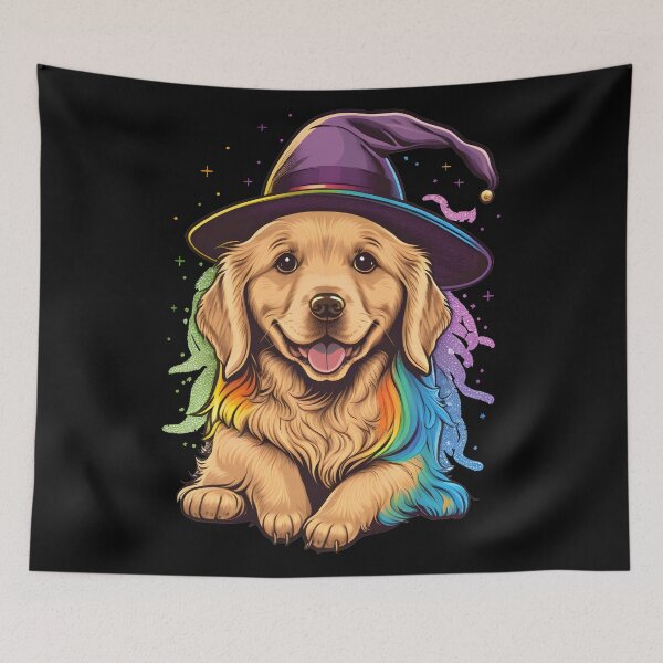 Item preview, Golden Retriever Dog Wizard Witch Kawaii designed and sold by Leonardo Palumbo.