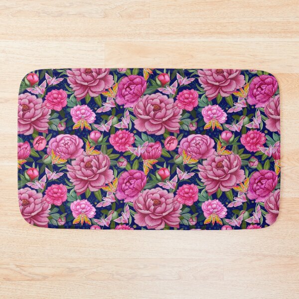 Item preview, Pink peony and Elephant Hawkmoth floral watercolour art designed and sold by MagentaRose.