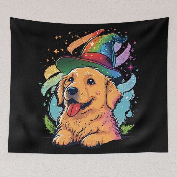 Item preview, Golden Retriever Dog Wizard Witch Kawaii designed and sold by Leonardo Palumbo.