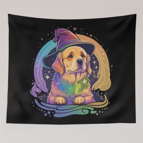 Item preview, Golden Retriever Dog Wizard Witch Kawaii designed and sold by Leonardo Palumbo.