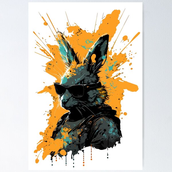 Item preview, Fantasy abstract rabbit warrior portrait painting with a colorful for T-shirt design. designed and sold by Fugacar.