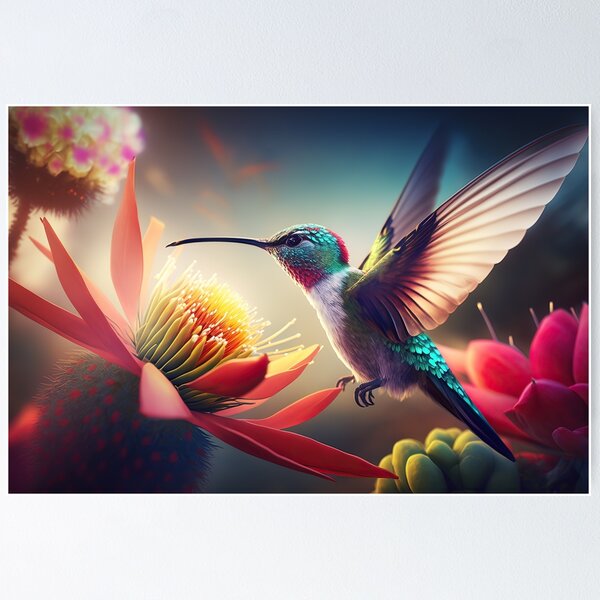 Artikelvorschau, Schöner Kolibri, der im tropischen Garten fliegt. KI-generierte Illustration. entworfen und verkauft von svetlanna.
