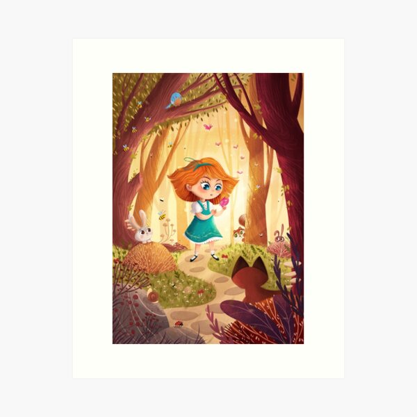 Little girl in the forest Art Print