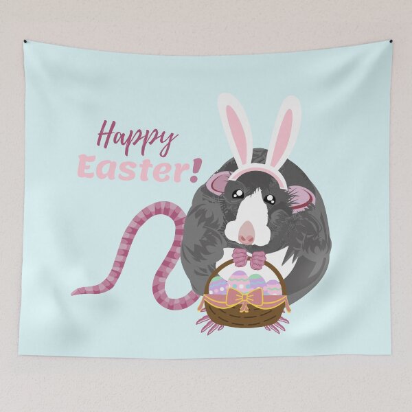 Item preview, Happy Easter - Cute Rat with bunny ears and Easter basket designed and sold by CuddlyPeas.