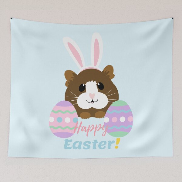 Item preview, Happy Easter ! - Cute Guinea Pig with bunny ears and easter eggs designed and sold by CuddlyPeas.