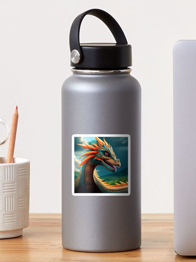 Thumbnail 1 of 3, Sticker, Ancient Blue and Orange Dragon designed and sold by dragynrain.
