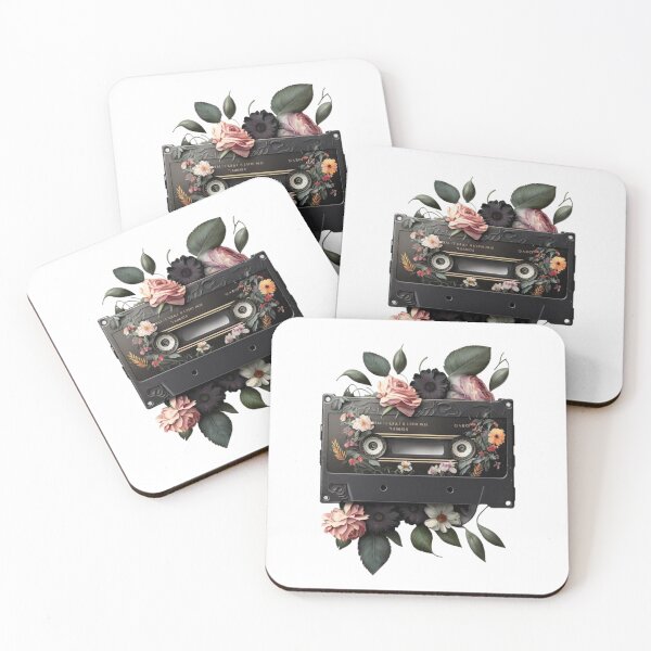 Item preview, Black Retro Cassette tape Flowers: A Nostalgic Tribute to 60s, 70s, and 80s Music on Cassette Tape" designed and sold by Joulyacreation.