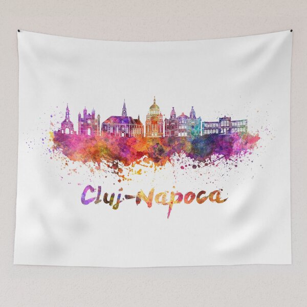 Item preview, Cluj-Napoca skyline in watercolor splatter designed and sold by paulrommer.