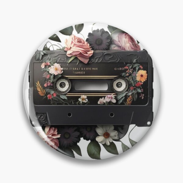 Item preview, Black Retro Cassette tape Flowers: A Nostalgic Tribute to 60s, 70s, and 80s Music on Cassette Tape" designed and sold by Joulyacreation.