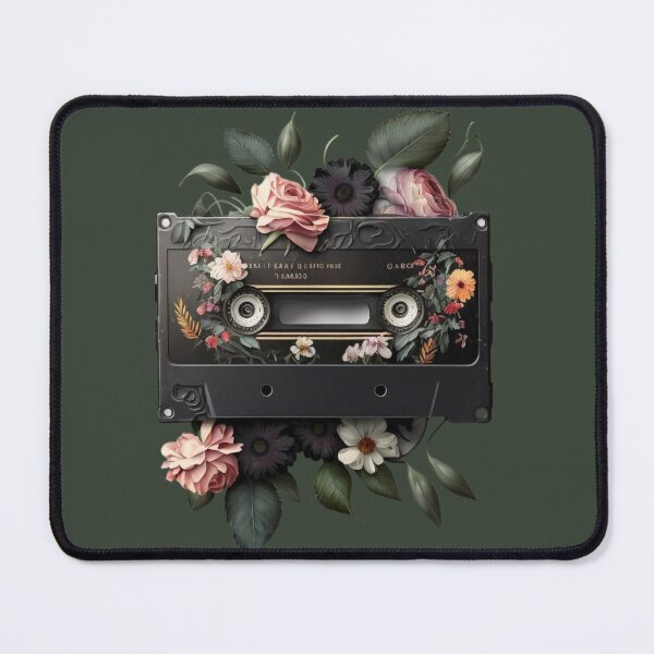 Item preview, Black Retro Cassette tape Flowers: A Nostalgic Tribute to 60s, 70s, and 80s Music on Cassette Tape" designed and sold by Joulyacreation.