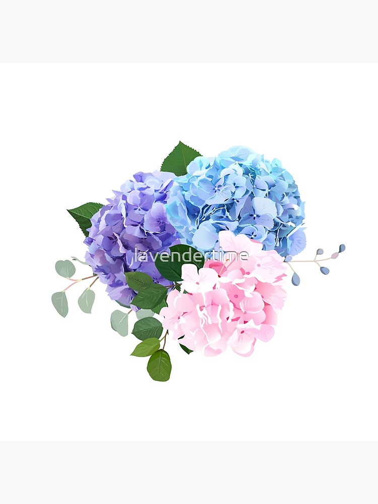 Postal «Hortensia azul, rosada y púrpura, orquídea, rosa, crisantemo  blanco,» de lavendertime | Redbubble