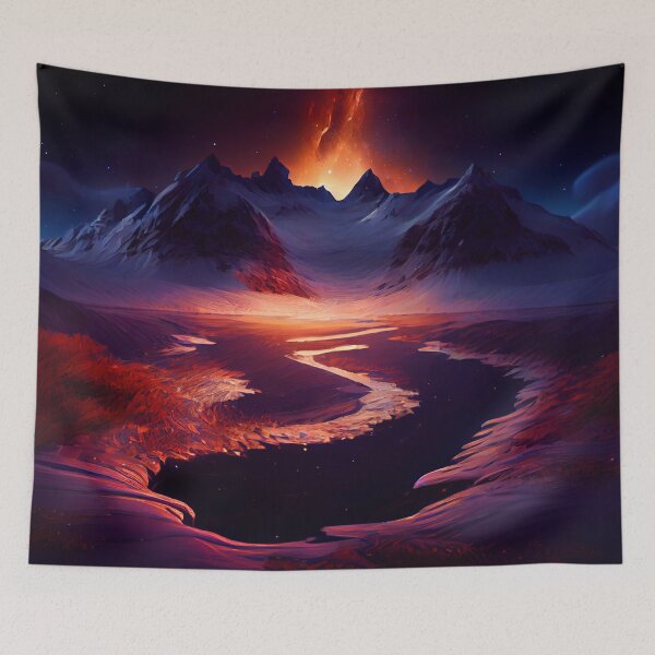 Item preview, Fantasy Landscape Art, Galaxy Over Ice Volcano designed and sold by Fantasy Masterpiece.