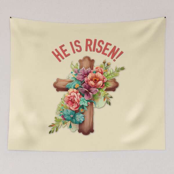 Item preview, He is Risen Easter Watercolor Floral Cross designed and sold by Gsallicat.