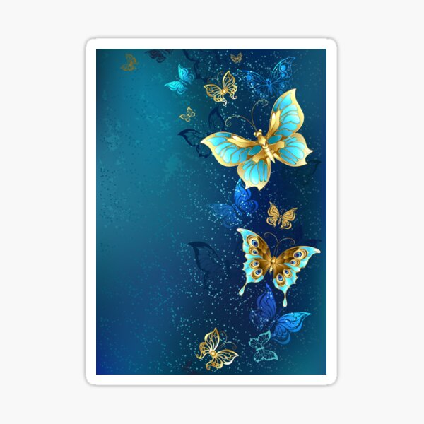 Golden Butterflies on a Blue Background Sticker