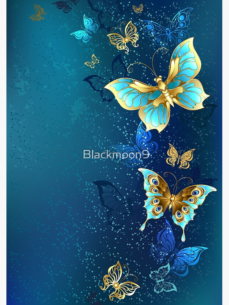 Elegant Butterfly Pattern, Blue Butterfly, Gold Butterfly, 3D Butterflies, Butterfly Card, Vintage Butterfly, high resolution Poster for Sale by  Synthetic-Intel