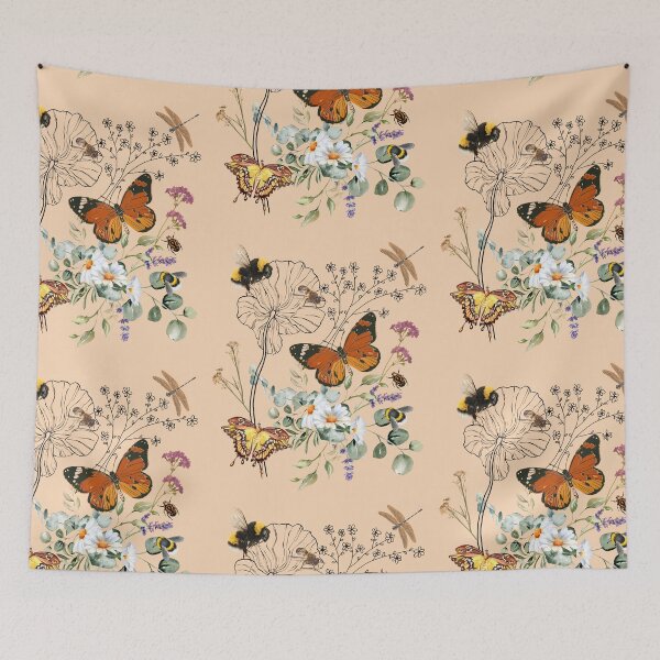 Item preview, Spring Pollinators Line Drawing With Colorful Wildflowers Design designed and sold by EarthArtDesigns.