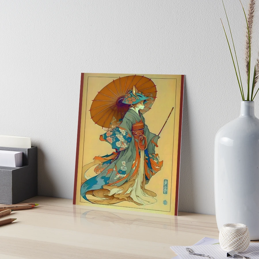 Vintage Art Nouveau Traditional Japanese Anthropomorphic Kitsune