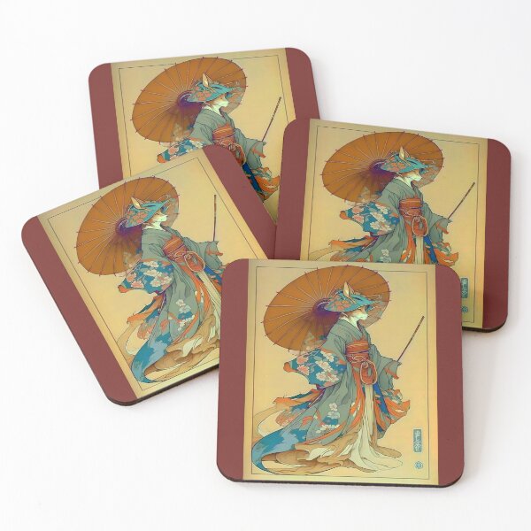 Item preview, Vintage Art Nouveau Traditional Japanese Anthropomorphic Kitsune designed and sold by entwithanaxe.