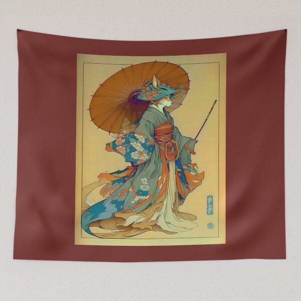 Item preview, Vintage Art Nouveau Traditional Japanese Anthropomorphic Kitsune designed and sold by entwithanaxe.
