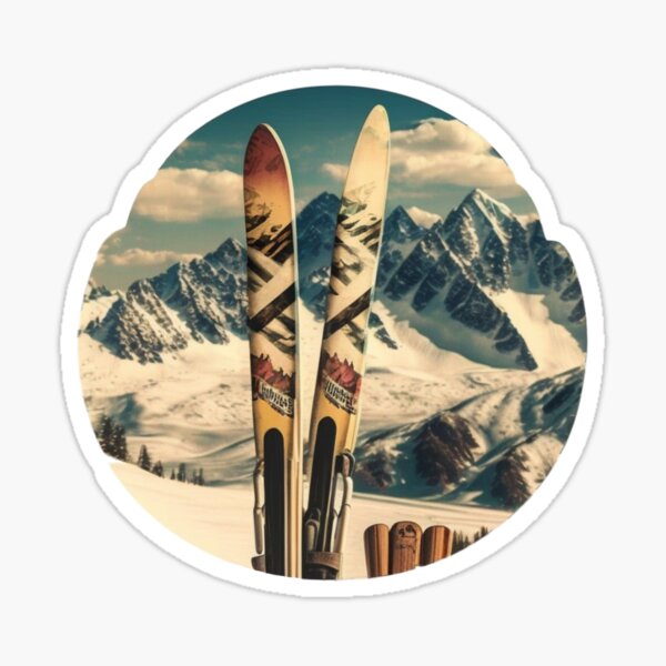 Sculpter les pentes : skis avec motif en toile de fond de montagne Sticker