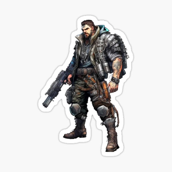Artikel-Vorschau von Cyberpunk Merc 2 - Futuristischer Cyber-Krieger-Aufkleber, designt und verkauft von DaydreamDepot.