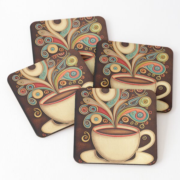 Item preview, Folk-art cup of coffee illustration designed and sold by artefacta.