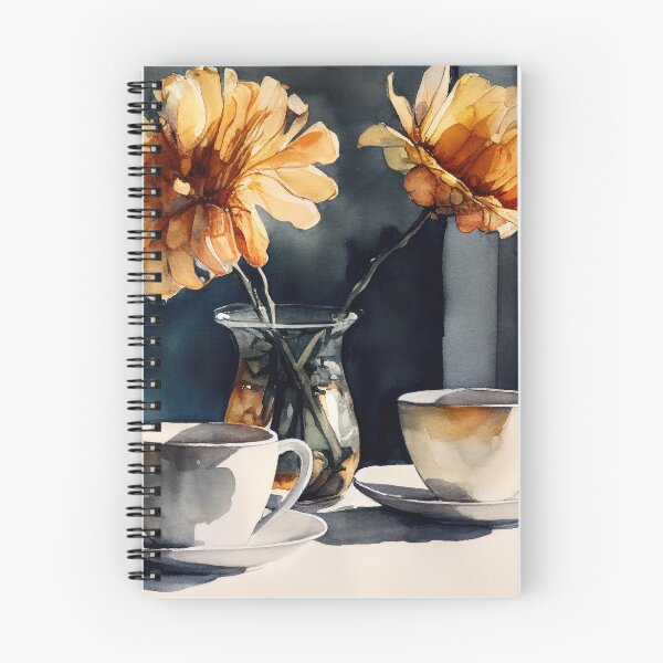 Item preview, Two cups of coffee and flowers watercolor designed and sold by artefacta.
