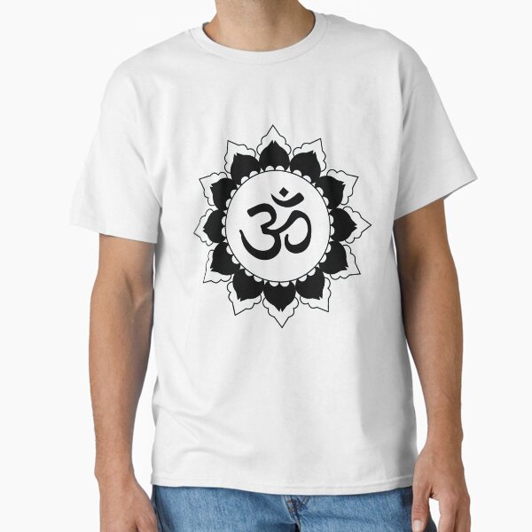 Black Om Mantra Symbol Lotus Flower Circle Classic T-Shirt