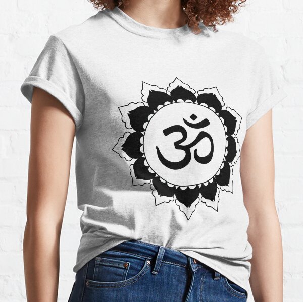 Black Om Mantra Symbol Lotus Flower Circle Classic T-Shirt