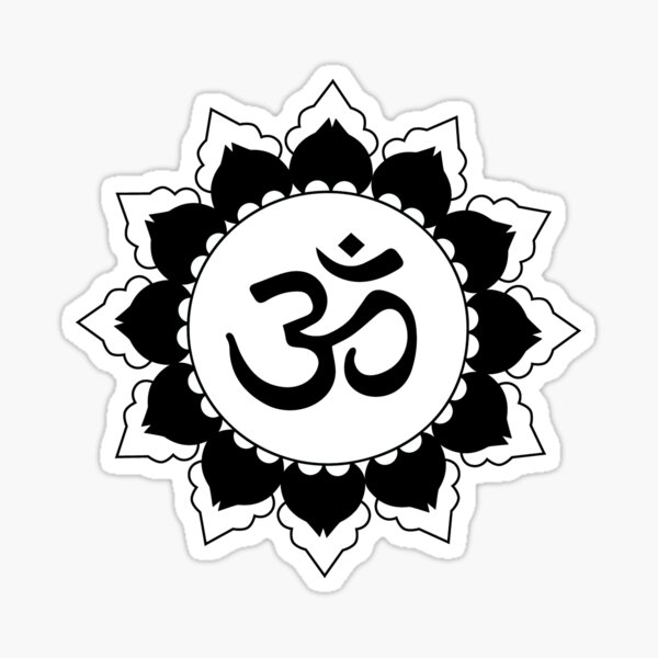 Black Om Mantra Symbol Lotus Flower Circle Sticker