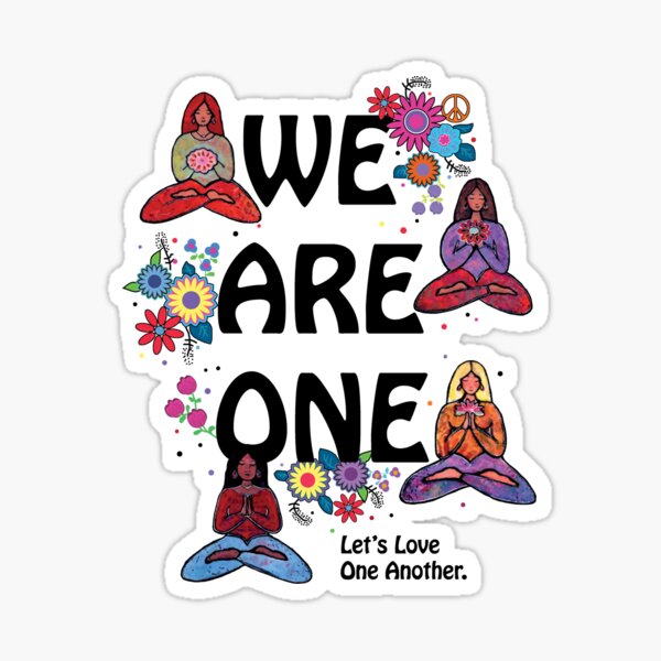 Colorful Yoga Girls We Are One Let's Love One Another Diversity Sticker