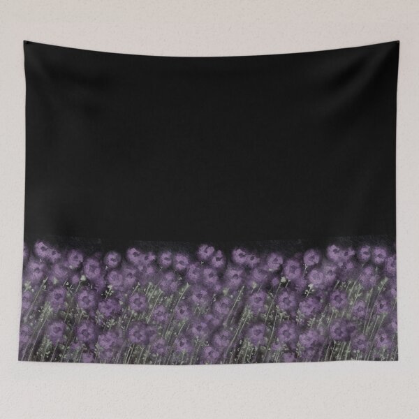 Item preview, Dirty purple flowers with leaves on black background designed and sold by IrinaIkar.