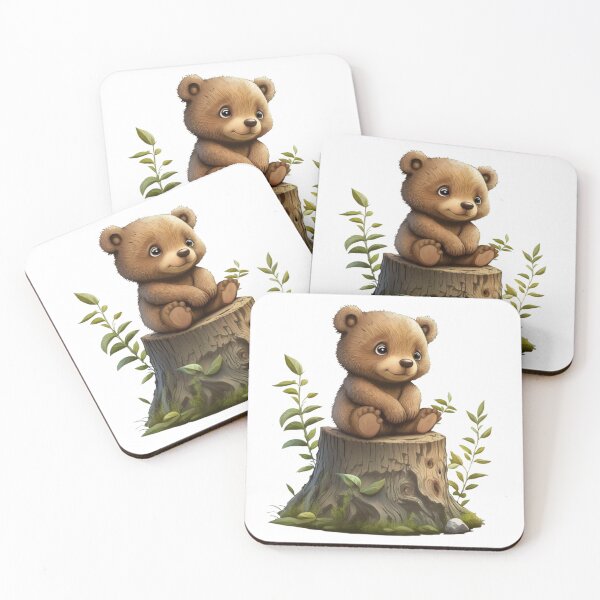 Item preview, Fuzzy little Bear on a tree stump designed and sold by Ideallity.